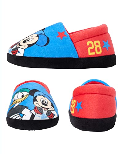 Disney Mickey Mouse Boys Slippers - Plush Lightweight Warm Comfort Soft Aline House Kids Shoes Slippers, (Toddler - Little Kid)