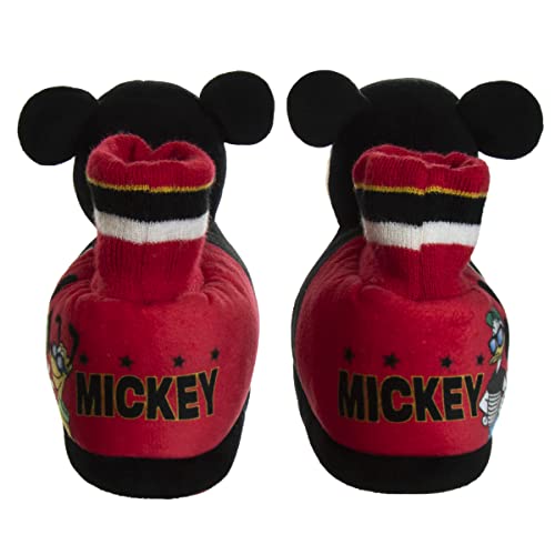 Disney Mickey Mouse Boys Slippers - Plush Lightweight Warm Comfort Soft Aline House Kids Shoes Slippers, (Toddler - Little Kid)