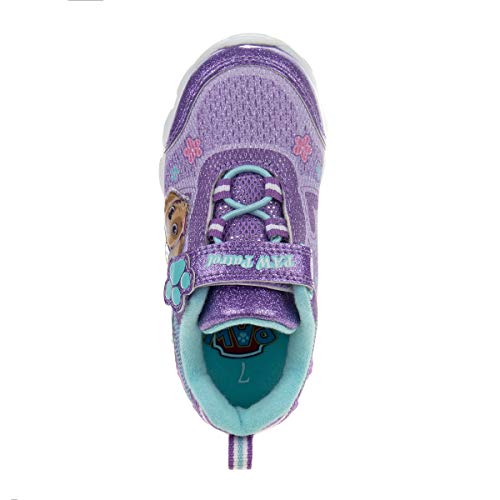 Zapatillas de deporte para niñas de Nickelodeon Paw Patrol: zapatillas deportivas ligeras y transpirables con luces LED para niños pequeños, Skye y Everest, sin cordones, para correr (para niños pequeños)