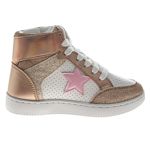 Kensie Girl Glittery High Top Sneakers for Kids - Starry Star Sneaker Lace Up Shoes Casual Footwear - White Silver Pink (Sizes Little Kid - Big Kid)