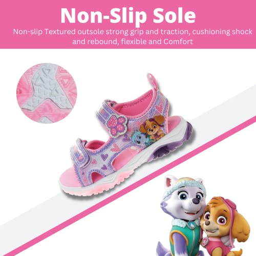 Zapatos con luces de la Patrulla Canina para niñas de Nickelodeon - Sandalias de verano - Zapatos para el agua para niños - Skye Everest Beach Correa ajustable Punta abierta Deporte al aire libre Personaje de héroe Luces (Niño pequeño/niña pequeña)