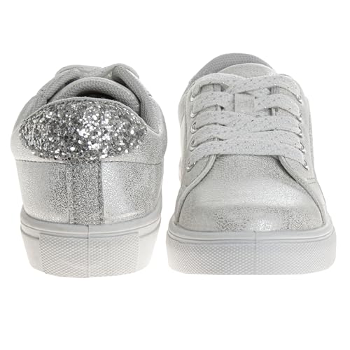 Zapatillas Kensie Girl con cordones antideslizantes - Zapatos casuales de moda de caña baja - Todo blanco (talla 11 para niñas pequeñas)