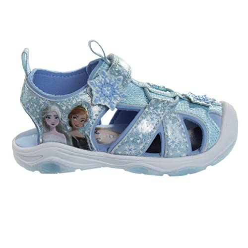 Disney Girls Frozen LED Light Up Sandals Closed Toe - Outdoor SlipOn Quick Dry Waterproof Shoe - (Toddler - Little Kid)