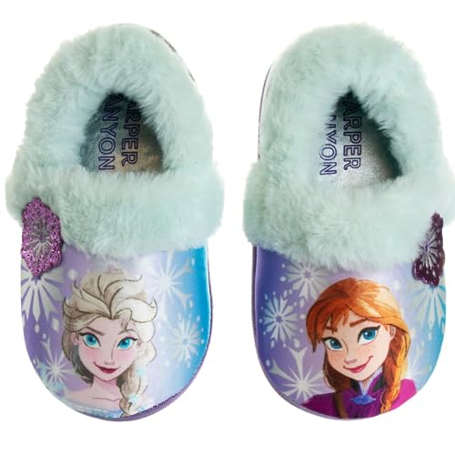 Disney Frozen Slippers Non-Slip Lightweight Comfy - Elsa Anna Fluffy Warm Comfort Soft Aline Plush Girls House Shoes - Ice Blue (Toddler - Little Kid)