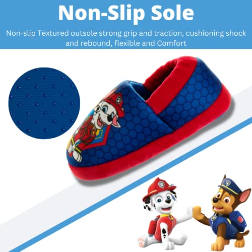 Pantuflas de Paw Patrol de Nickelodeon - Zapatillas de casa para niños Chase y Marshall - Pantuflas de casa suaves, cálidas y afelpadas para interiores - Orejas 3D azules (para niños pequeños)