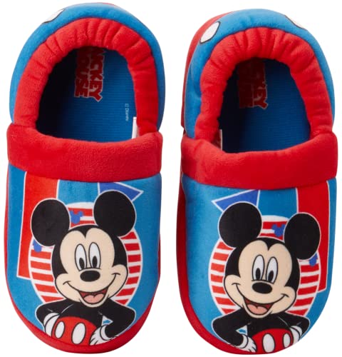 Disney Mickey Mouse Boys Slippers - Plush Lightweight Warm Comfort Soft Aline House Kids Shoes Slippers, (Toddler - Little Kid)