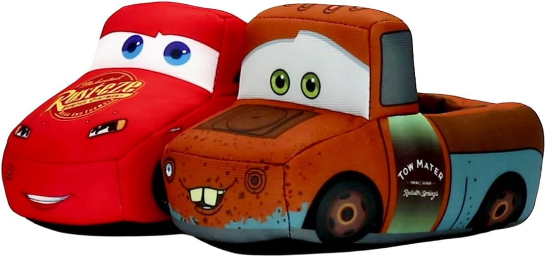 Disney Cars Slippers for Boys - Lightning McQueen and Tow Mater Slipper Fuzzy House Sandals (Toddler/Kid)