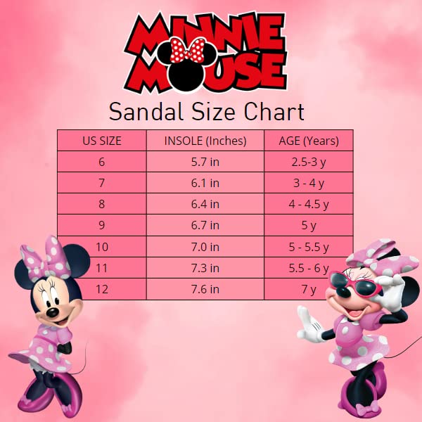 Disney Girls Minnie Mouse Sandals LED Light Up Water Shoes - Open Toe SlipOn Waterproof Adjustable Strap Character Slides - Pink Glitter (Toddler - Little Kid)