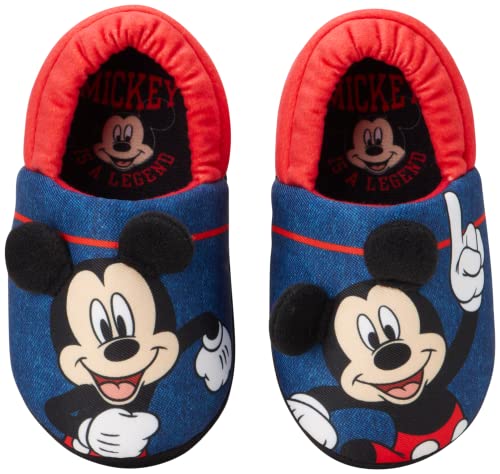 Disney Mickey Mouse Boys Slippers - Plush Lightweight Warm Comfort Soft Aline House Kids Shoes Slippers, (Toddler - Little Kid)