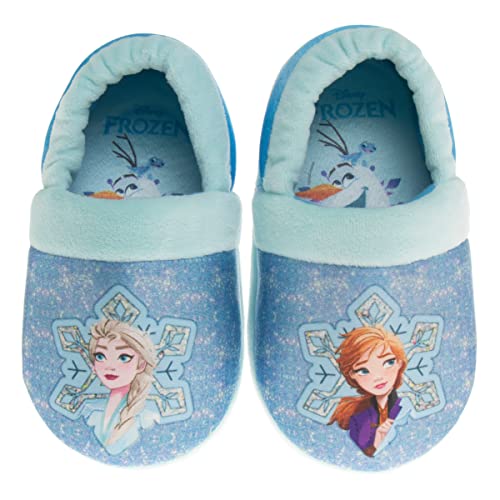 Disney Frozen Slippers Non-Slip Lightweight Comfy - Elsa Anna Fluffy Warm Comfort Soft Aline Plush Girls House Shoes - Ice Blue (Toddler - Little Kid)