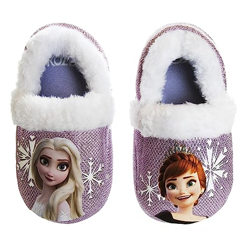 Disney Frozen Slippers Non-Slip Lightweight Comfy - Elsa Anna Fluffy Warm Comfort Soft Aline Plush Girls House Shoes - Ice Blue (Toddler - Little Kid)