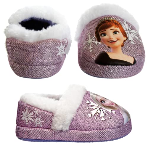 Disney Frozen Slippers Non-Slip Lightweight Comfy - Elsa Anna Fluffy Warm Comfort Soft Aline Plush Girls House Shoes - Ice Blue (Toddler - Little Kid)