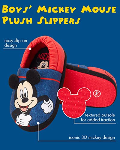 Disney Mickey Mouse Boys Slippers - Plush Lightweight Warm Comfort Soft Aline House Kids Shoes Slippers, (Toddler - Little Kid)