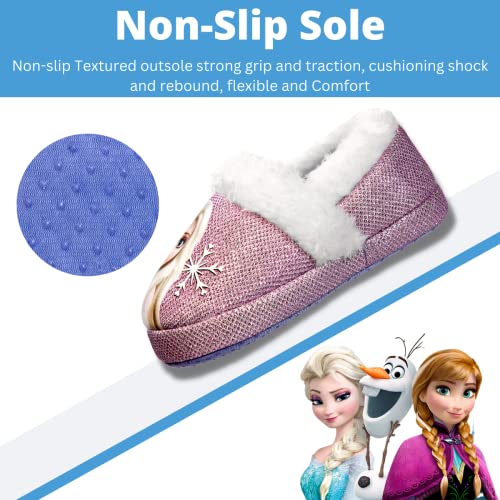 Disney Frozen Slippers Non-Slip Lightweight Comfy - Elsa Anna Fluffy Warm Comfort Soft Aline Plush Girls House Shoes - Ice Blue (Toddler - Little Kid)