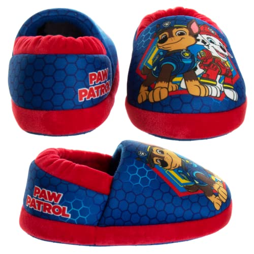 Pantuflas de Paw Patrol de Nickelodeon - Zapatillas de casa para niños Chase y Marshall - Pantuflas de casa suaves, cálidas y afelpadas para interiores - Orejas 3D azules (para niños pequeños)