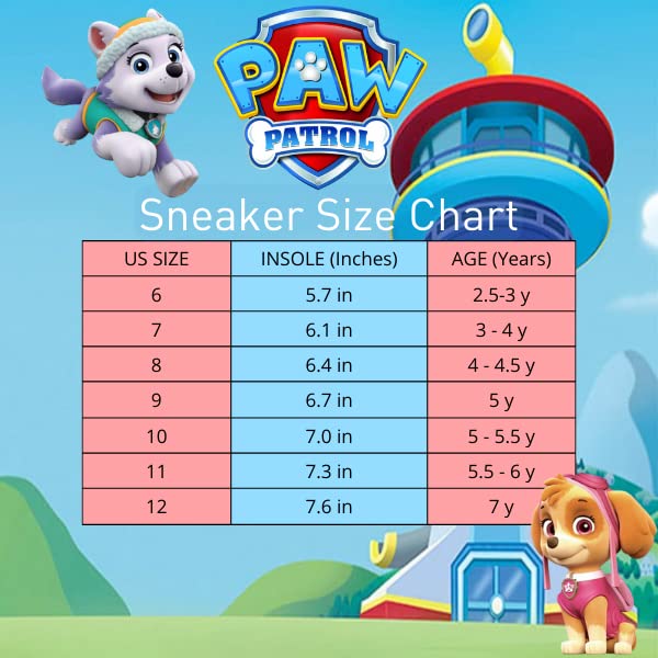 Zapatillas de deporte para niñas de Nickelodeon Paw Patrol: zapatillas deportivas ligeras y transpirables con luces LED para niños pequeños, Skye y Everest, sin cordones, para correr (para niños pequeños)