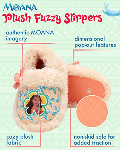 Disney Girls' Moana Slippers - Princess Moana Plush Fuzzy Slippers (Toddler - Little Kid)