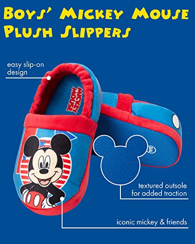 Disney Mickey Mouse Boys Slippers - Plush Lightweight Warm Comfort Soft Aline House Kids Shoes Slippers, (Toddler - Little Kid)