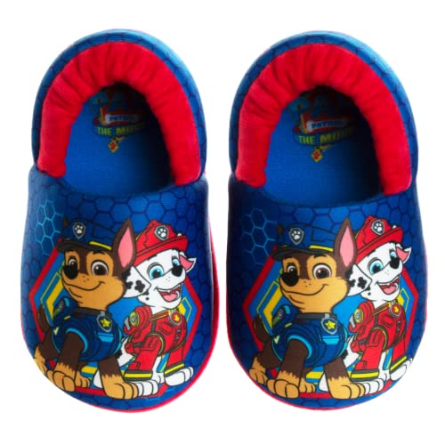 Pantuflas de Paw Patrol de Nickelodeon - Zapatillas de casa para niños Chase y Marshall - Pantuflas de casa suaves, cálidas y afelpadas para interiores - Orejas 3D azules (para niños pequeños)