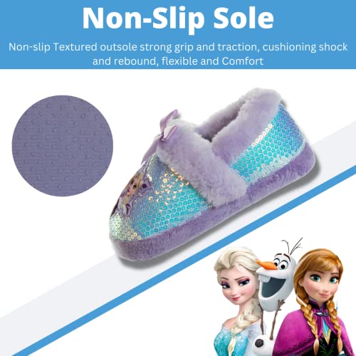 Disney Frozen Slippers Non-Slip Lightweight Comfy - Elsa Anna Fluffy Warm Comfort Soft Aline Plush Girls House Shoes - Ice Blue (Toddler - Little Kid)