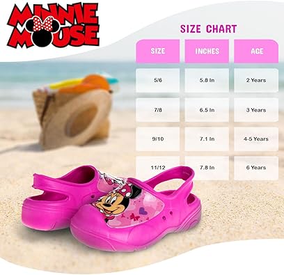 Sandalias de verano con diseño de Minnie Mouse para niñas de Josmo, zuecos con tiras en la parte posterior, puntera cerrada, deportivas, atléticas, sin cordones (tallas para bebés y niños pequeños)