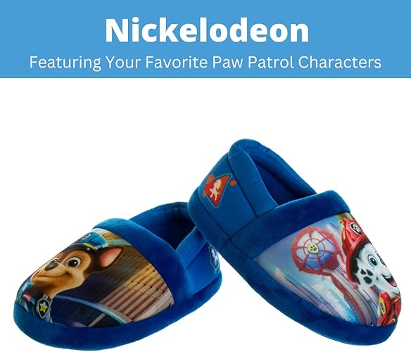 Pantuflas de Paw Patrol de Nickelodeon - Zapatillas de casa para niños Chase y Marshall - Pantuflas de casa suaves, cálidas y afelpadas para interiores - Orejas 3D azules (para niños pequeños)