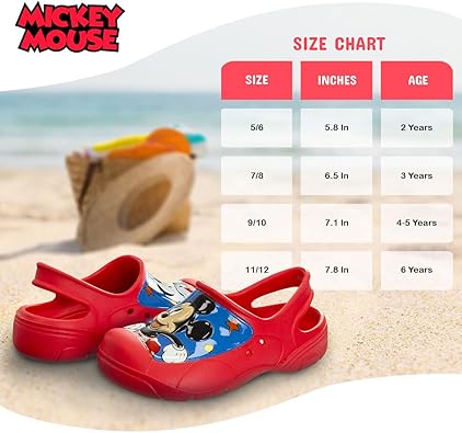 Josmo Boys Clog Water Slides Mickey Mouse Summer Sandal Kids Pool Shoes Backstrap Closed Toe Sport Athletic Character Slip On Clogs (Toddler - Little Kids)