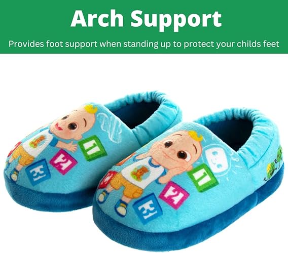 Pantuflas para niños pequeños Josmo Cocomelon: pantuflas para la casa para niños y niñas, cálidas y afelpadas, mocasines, pantuflas, zapatos cocomelon (para niños pequeños/infantes)