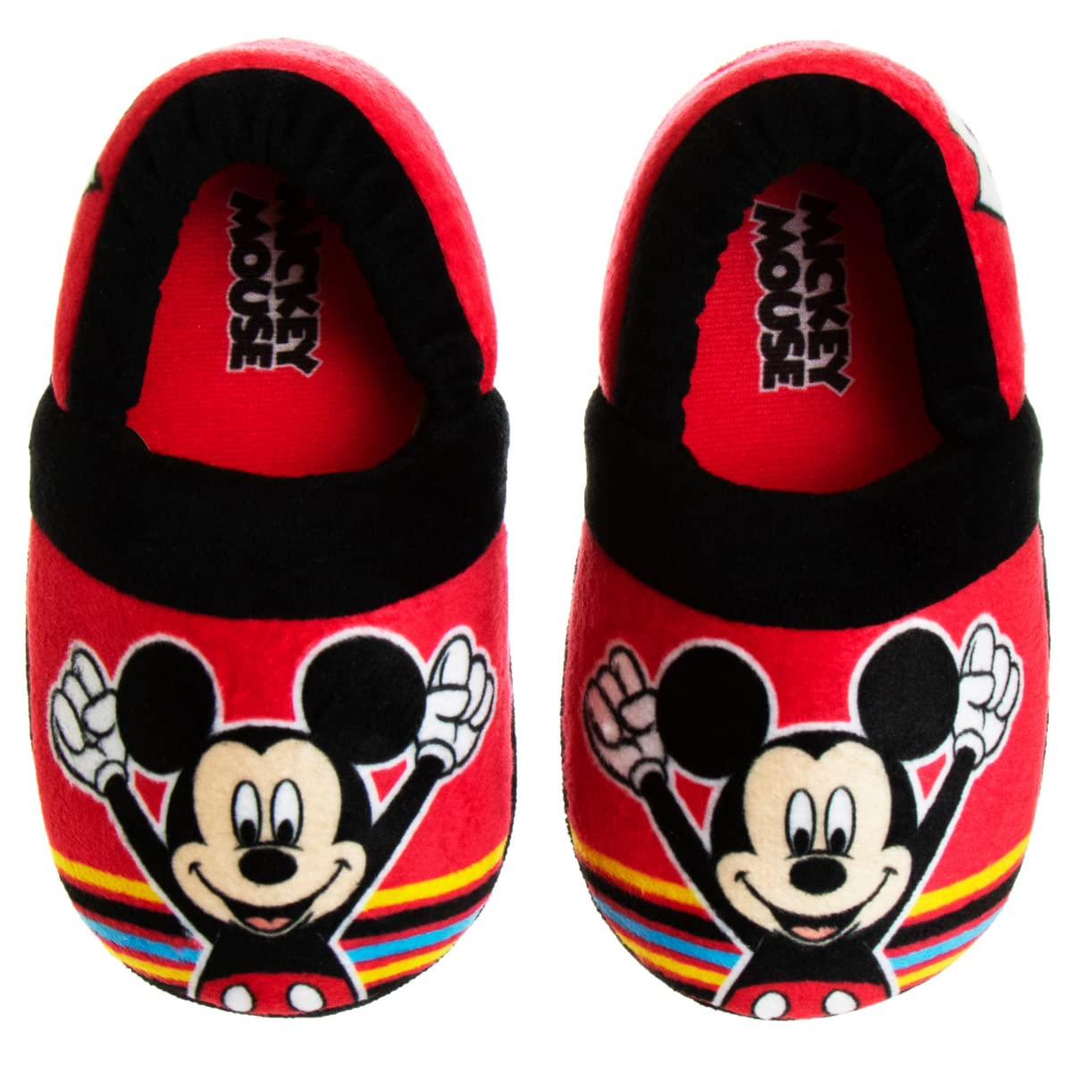 Disney Mickey Mouse Boys Slippers - Plush Lightweight Warm Comfort Soft Aline House Kids Shoes Slippers, (Toddler - Little Kid)