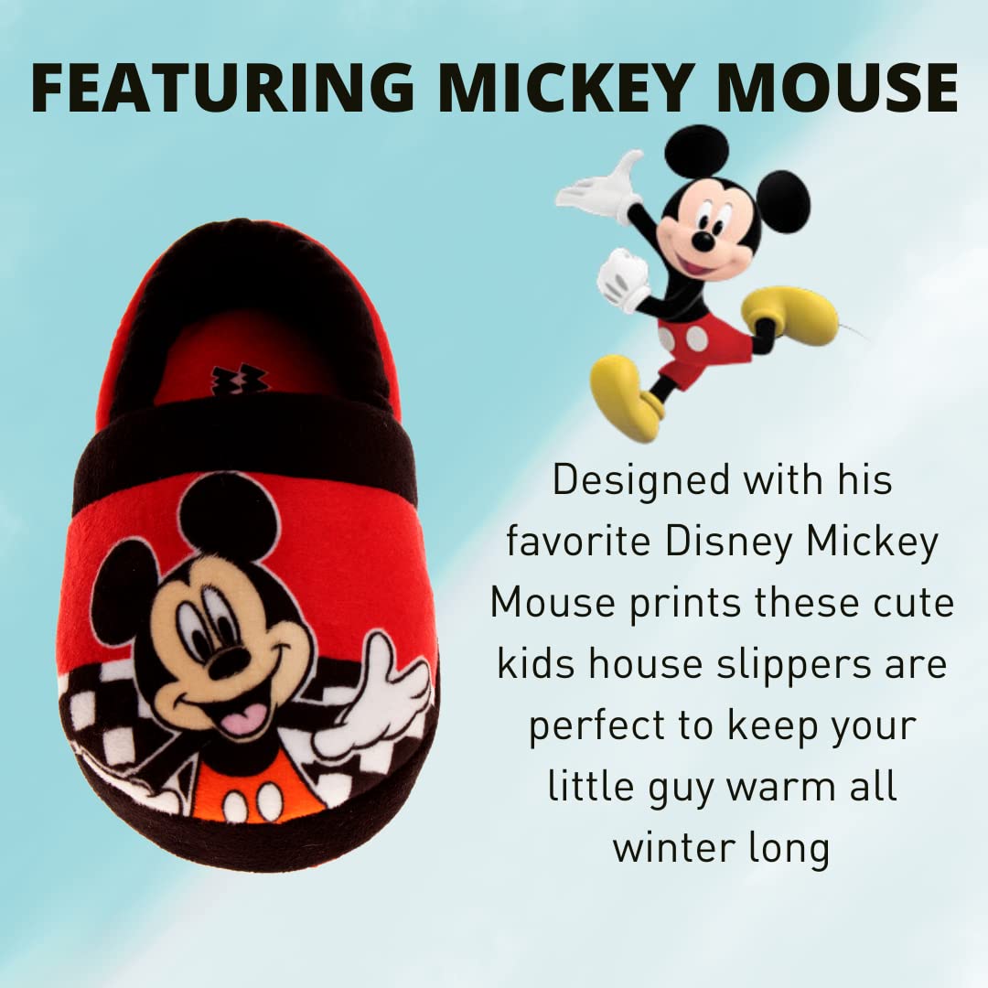 Pantuflas de Mickey Mouse de Disney para niños: pantuflas de felpa, ligeras, cálidas y cómodas, suaves, para niños pequeños