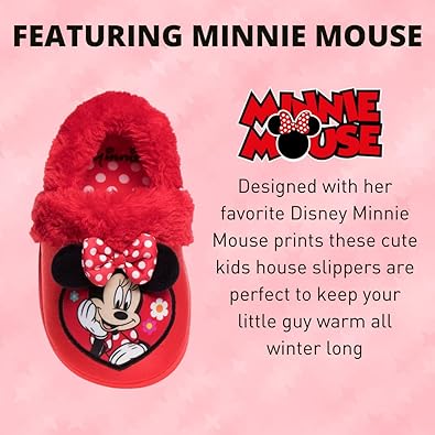 Josmo Kids Girls Minnie Mouse Slippers Indoor House Shoes Warm Plush Slipons - Fuchsia Purple (Toddler - Little Kid)