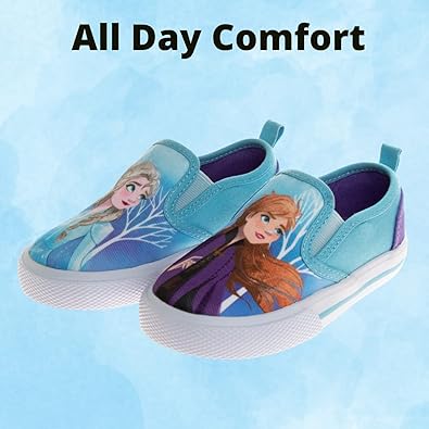 Zapatos de Disney Elsa Frozen para niñas pequeñas, mocasines con personajes, zapatillas de lona informales sin cordones y de caña baja (para niños pequeños y pequeños)