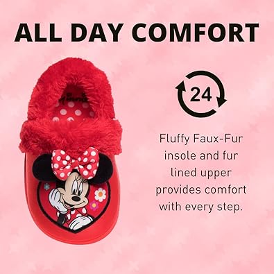 Pantuflas de Minnie Mouse para niñas de Josmo Kids, pantuflas cálidas de felpa para interiores, color fucsia y morado (para bebés y niños pequeños)