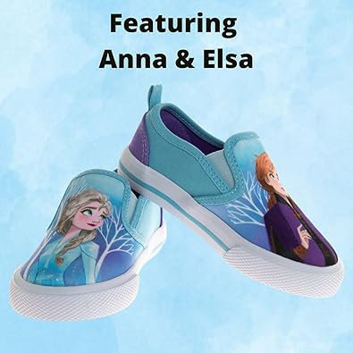 Zapatos de Disney Elsa Frozen para niñas pequeñas, mocasines con personajes, zapatillas de lona informales sin cordones y de caña baja (para niños pequeños y pequeños)