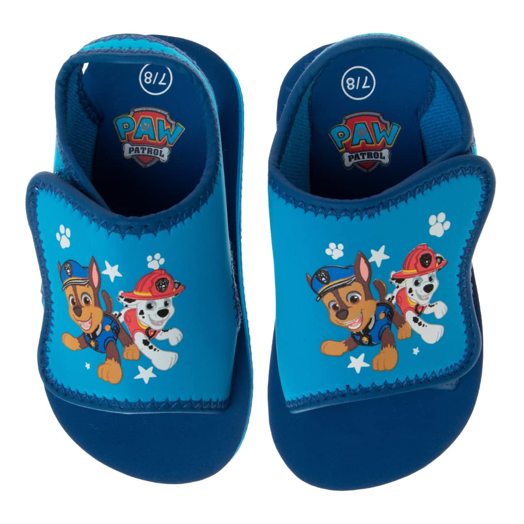 Sandalias de punta abierta con correa ajustable para niños de Nickelodeon Paw Patrol - Zapatos para el agua Chase Marshall para playa, piscina, impermeables - Azul (para niños pequeños)