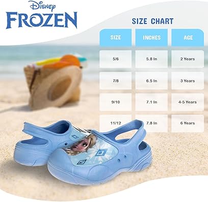 Sandalias de agua tipo zueco para niñas Josmo, sandalias de verano de Frozen Anna y Elsa, zapatos de piscina para niños, zuecos cerrados con tiras en la parte posterior, sin cordones, color azul claro (talla para bebés y niños pequeños)