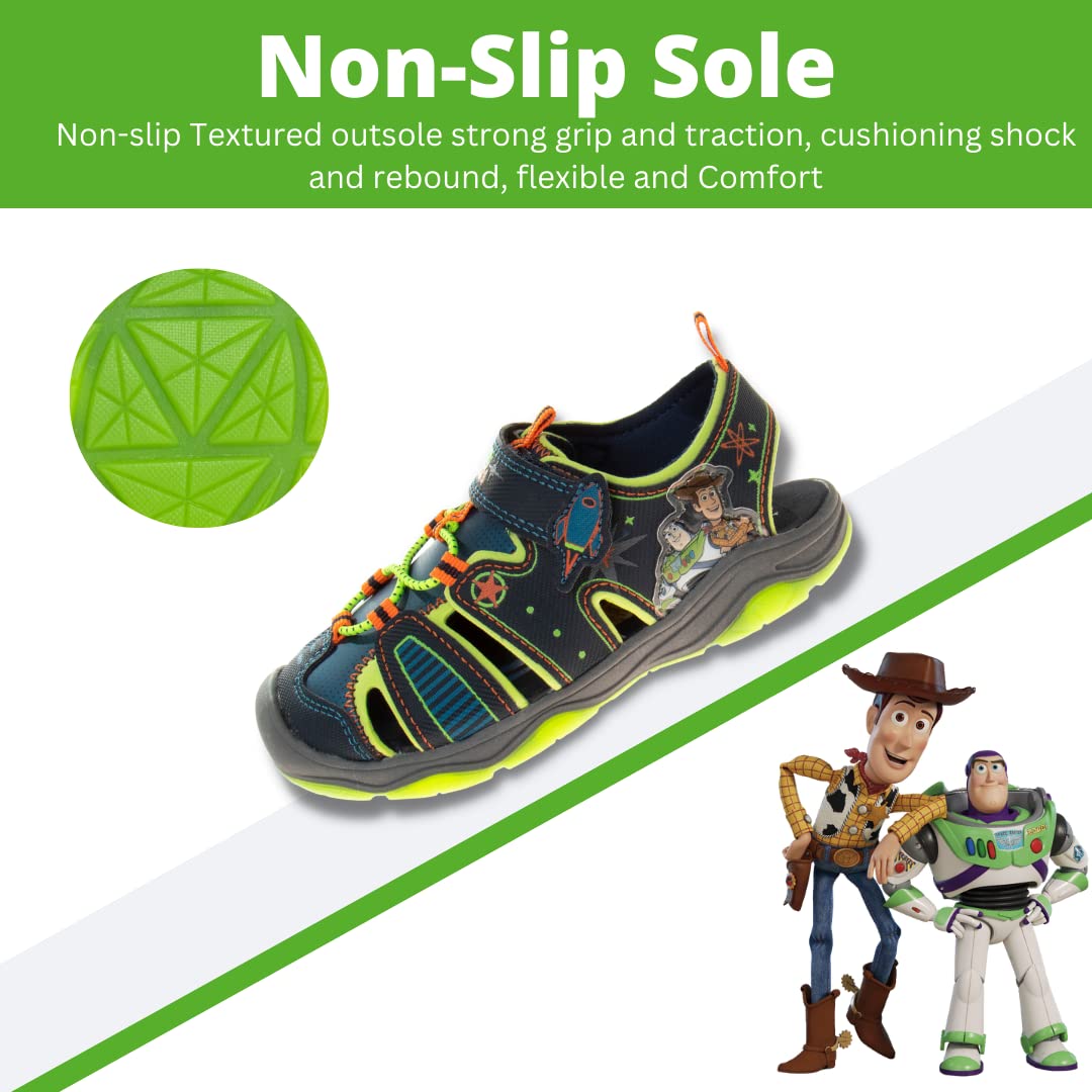 Sandalias de Disney Pixar Toy Story con luz LED y punta cerrada con correa ajustable - Buzz Lightyear Woody - Zapatos de playa de verano para exteriores para niños - Verde (bebés y niños pequeños)