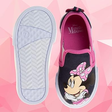 Zapatos de Minnie Mouse de Disney para niñas: zapatillas de lona informales sin cordones con personajes para niñas pequeñas (azul marino/fucsia) (para niñas pequeñas y niños pequeños)