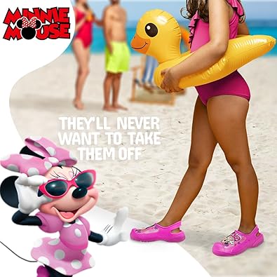 Sandalias de verano con diseño de Minnie Mouse para niñas de Josmo, zuecos con tiras en la parte posterior, puntera cerrada, deportivas, atléticas, sin cordones (tallas para bebés y niños pequeños)