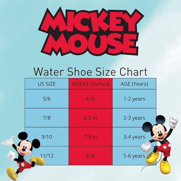 Zapatos acuáticos para niños de Disney Mickey Mouse - Calcetines acuáticos para piscina para niños - Sandalias elásticas impermeables para playa, toboganes deportivos de verano sin cordones de secado rápido (para niños pequeños/bebés)