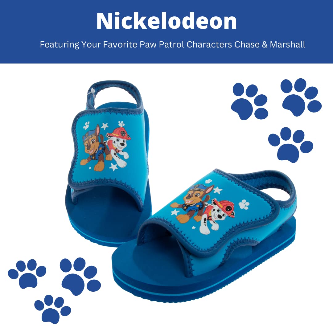 Nickelodeon Paw Patrol Slides Kid Boys Adjustable Strap Open Toe Sandals - Chase Marshall Water Shoes Beach Pool Waterproof - Blue (Toddler - Little Kid)