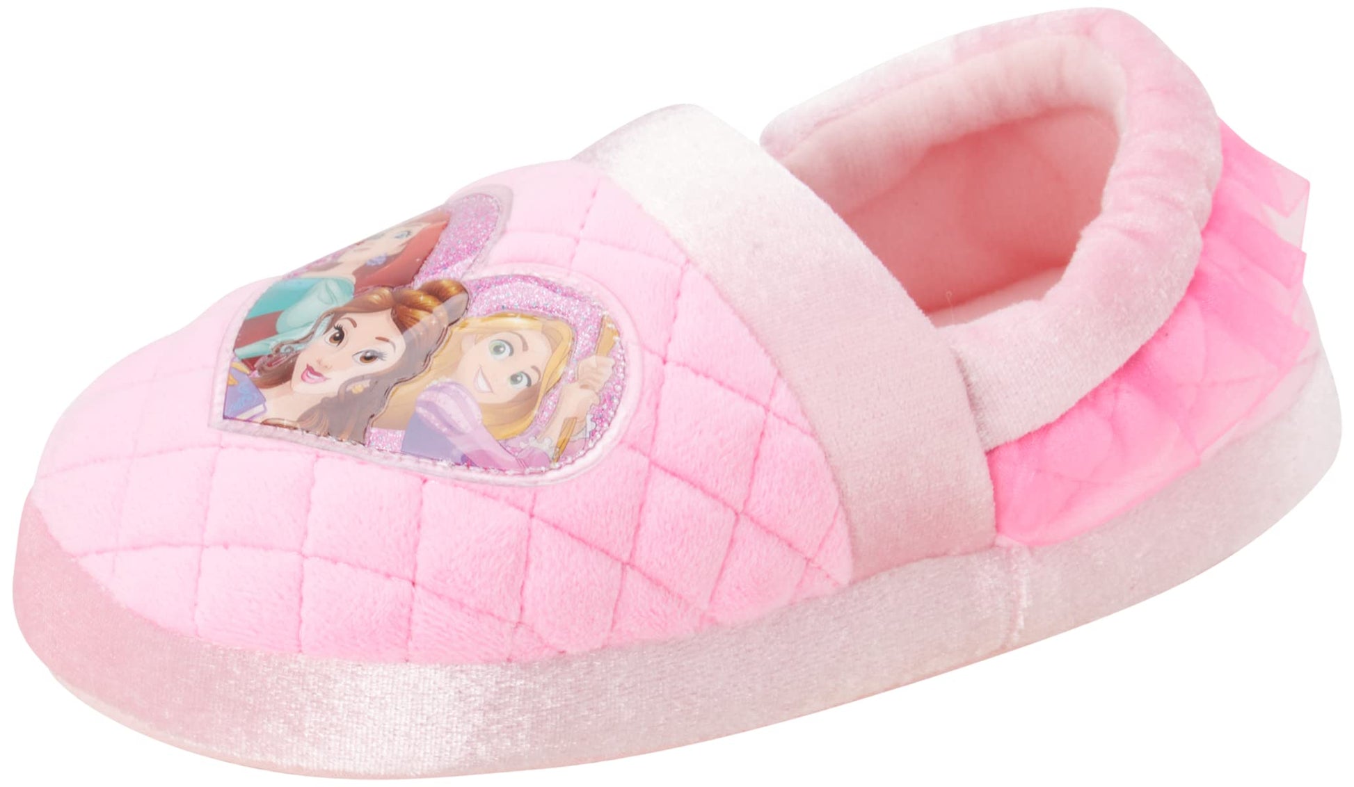 Disney Princess Slippers Cinderella Jasmine Ariel Rapunzel Tianna Belle - Plush Lightweight Warm Comfort Soft Aline Girls toddler House Slipper - Pink Bow (Toddler - Little Kid)