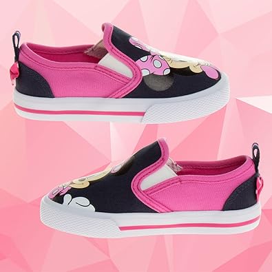 Zapatos de Minnie Mouse de Disney para niñas: zapatillas de lona informales sin cordones con personajes para niñas pequeñas (azul marino/fucsia) (para niñas pequeñas y niños pequeños)