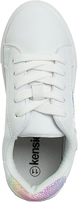 Zapatillas Kensie Girl con cordones antideslizantes - Zapatos casuales de moda de caña baja - Todo blanco (talla 11 para niñas pequeñas)