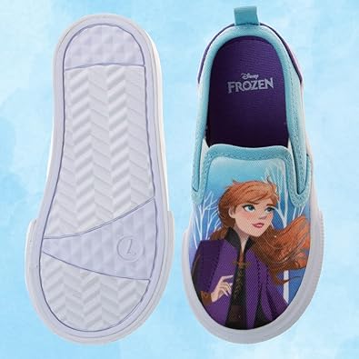 Zapatos de Disney Elsa Frozen para niñas pequeñas, mocasines con personajes, zapatillas de lona informales sin cordones y de caña baja (para niños pequeños y pequeños)