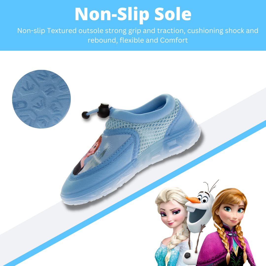 Zapatos de agua de Frozen de Disney para niñas, calcetines acuáticos para piscina para niños, sandalias de princesa Anna Elsa, toboganes de playa impermeables con elástico, personajes deportivos, sin cordones, de secado rápido (para bebés/niños pequeños)