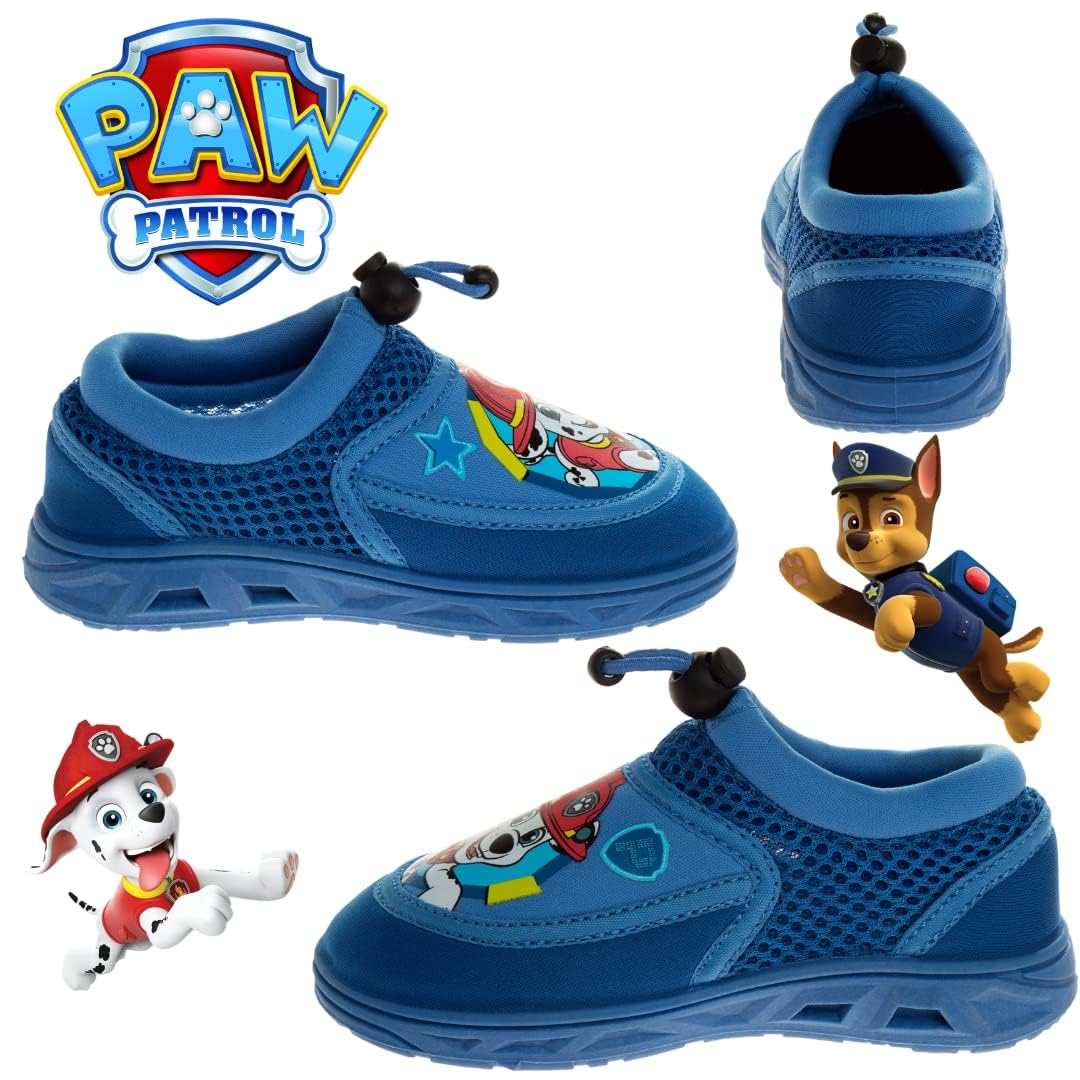 Nickelodeon Paw Patrol Water Shoes Kids Boys Sandals Quick Dry - Marshall and Chase Pool Aqua Socks Bungee Waterproof - Blue (Toddler - Little Kids)