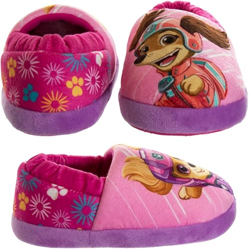 Josmo Kids Girls Paw patrol slippers - Skye and Everest indoor cute house shoes plush fuzzy shoes paw slippers kids slippers girls (toddler/little kid)