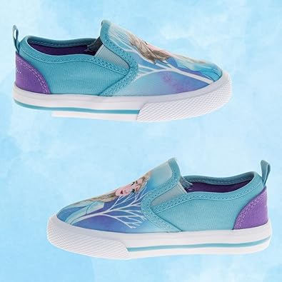 Zapatos de Disney Elsa Frozen para niñas pequeñas, mocasines con personajes, zapatillas de lona informales sin cordones y de caña baja (para niños pequeños y pequeños)