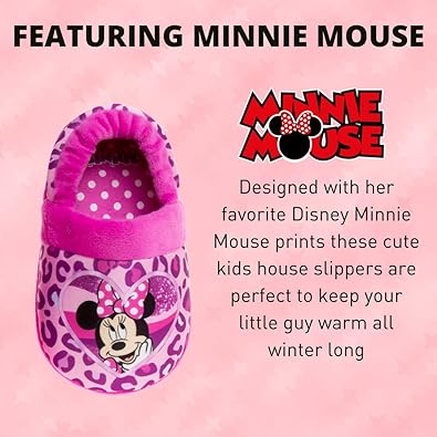 Josmo Kids Girls Minnie Mouse Slippers Indoor House Shoes Warm Plush Slipons - Fuchsia Purple (Toddler - Little Kid)